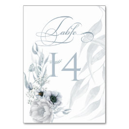 Pastel Dusty Blue Cream Watercolor Blommigt Bordsnummer