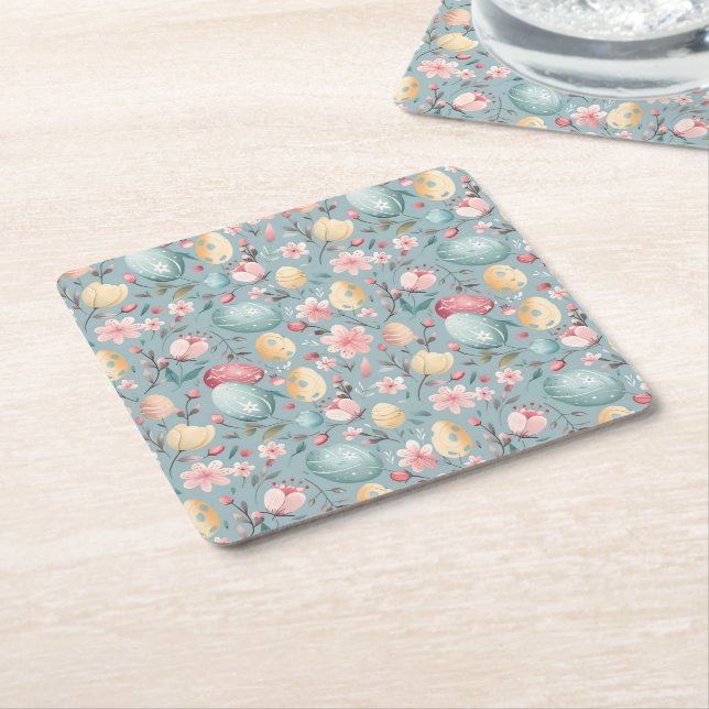 Pastel Easter Blooms Decorative Underlägg Papper Kvadrat (Vinklad)