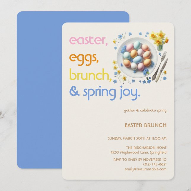Pastel Easter Brunch Invitation | Spring Party Inbjudningar (Fram/baksida)
