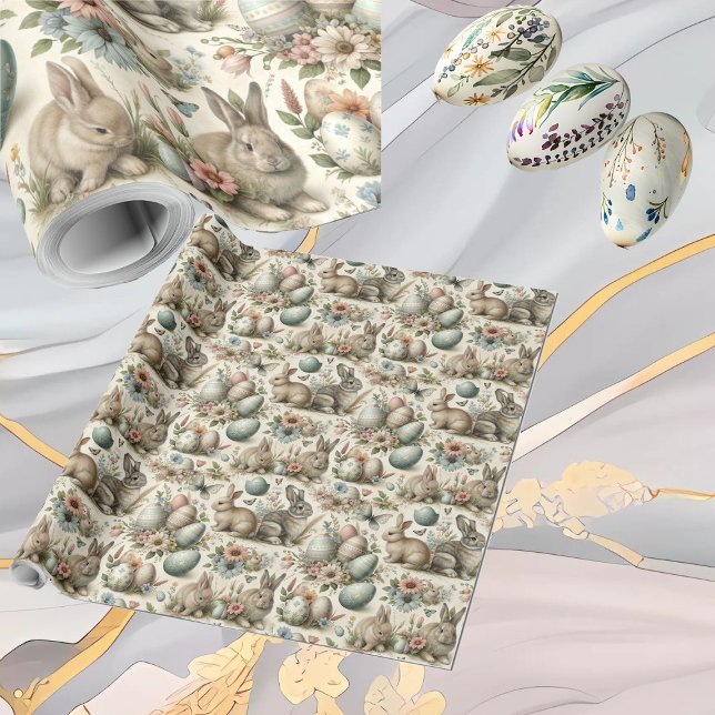 Pastel Easter Bunny Decorative Eggs Spring Floral  Presentpapper (Pastel Easter Bunny Decorative Eggs Spring Floral Wrapping Paper)