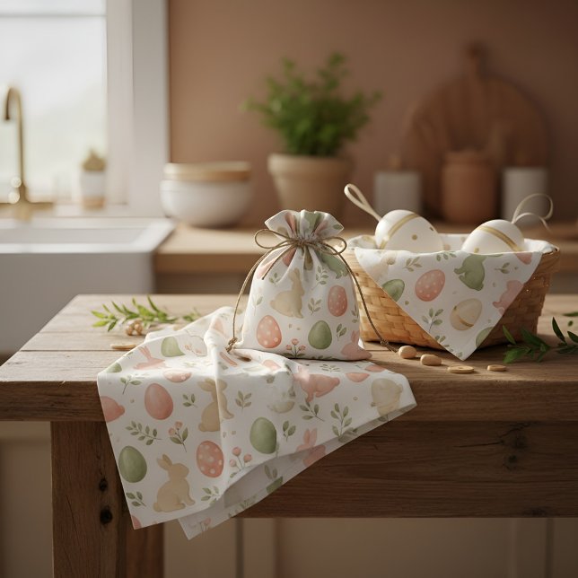 Pastel Easter Bunny Watercolor Pattern Tyg (Pastel Easter Bunny Watercolor Pattern Fabric)