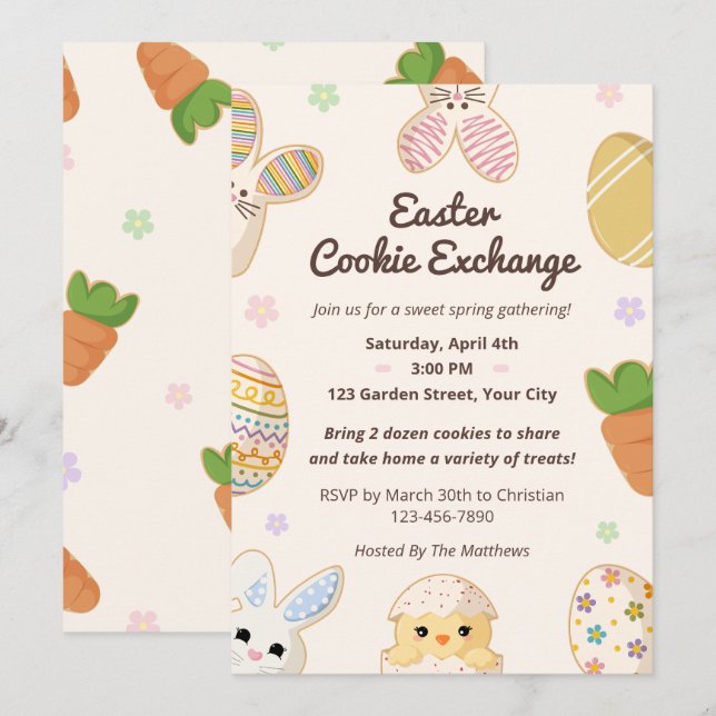 Pastel Easter Cookie Exchange Floral Sweet Spring Inbjudningar (Fram/baksida)