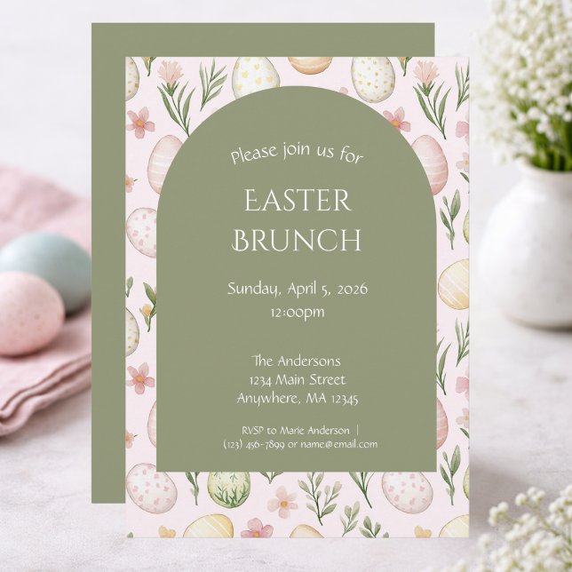Pastel Easter Egg Brunch Invitation-Floral Easter Julkort (Skapare uppladdad)