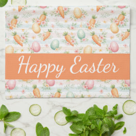 Pastel Easter Eggs & Carrots Watercolor Pattern  Kökshandduk