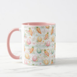 Pastel Easter Eggs & Carrots Watercolor Pattern Mugg