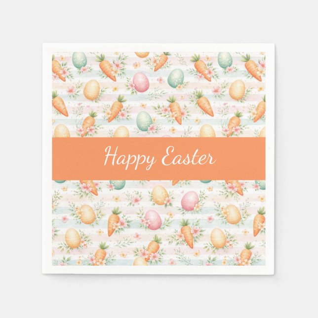 Pastel Easter Eggs & Carrots Watercolor Pattern  Pappersservett (Framsidan)