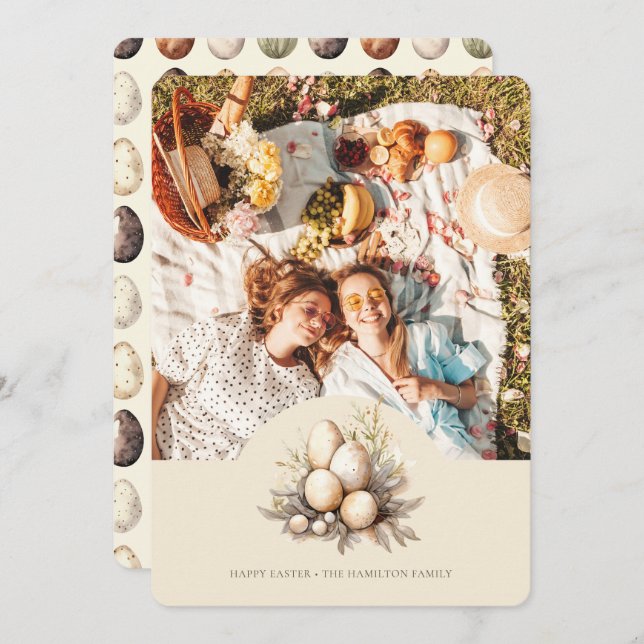 Pastel Easter Eggs Design with Photo Personalized Julkort (Fram/baksida)