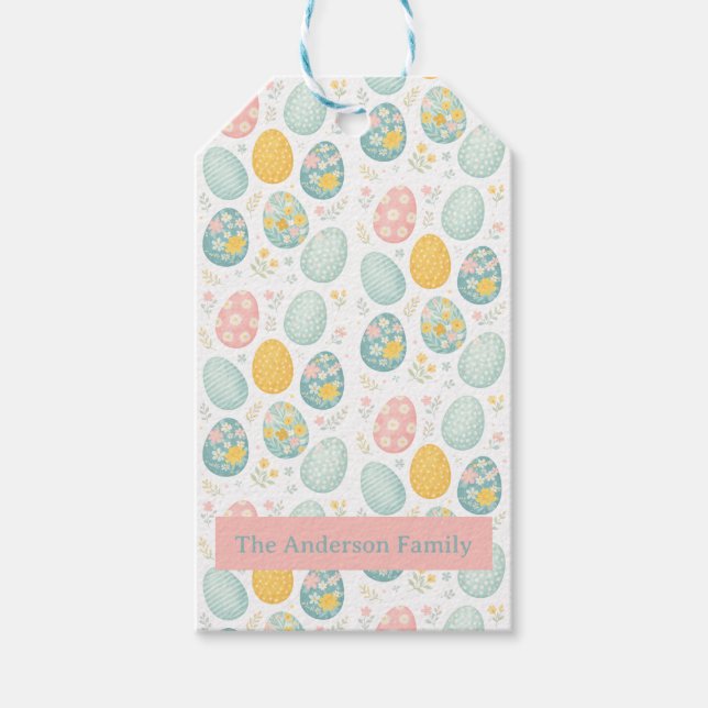 Pastel Easter Eggs Floral Pattern - Cute Spring  Presentetikett (Framsidan)