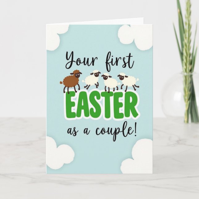 Pastel Easter Sheep Couple Card Kort (Framsida)