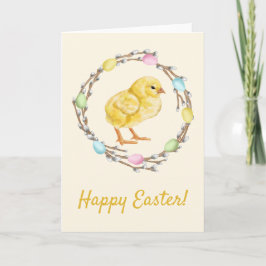 Pastel Easter Willow Wreath With Baby Chick Kort