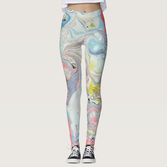 Pastel Ebru Water Marble Abstract Leggings (Framsida)