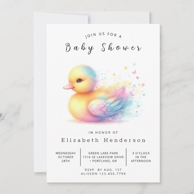 Pastel Editable Anka Baby Shower Inbjudningar (Framsida)