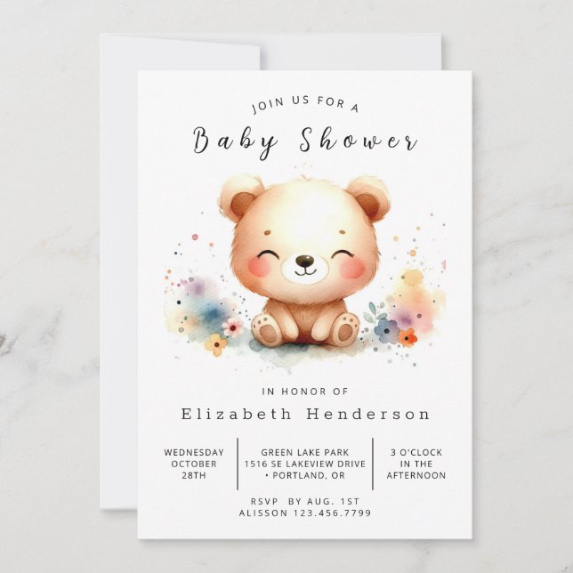 Pastel Editable Bear Baby Shower Inbjudningar (Framsida)