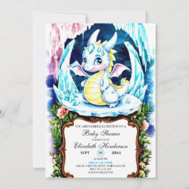 Pastel Editable Dragon Baby Shower Inbjudningar