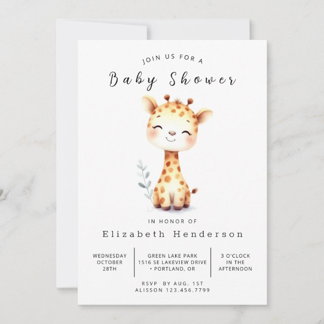 Pastel Editable Giraffe Baby Shower Inbjudningar (Framsida)