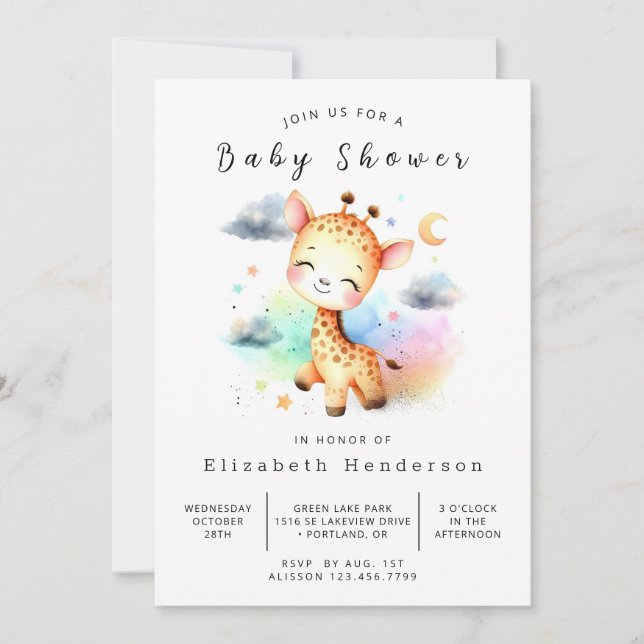 Pastel Editable Giraffe Baby Shower Inbjudningar (Framsida)