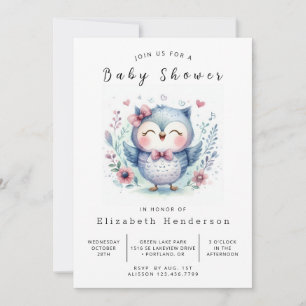 Pastel Editable Uggla Baby Shower Inbjudningar
