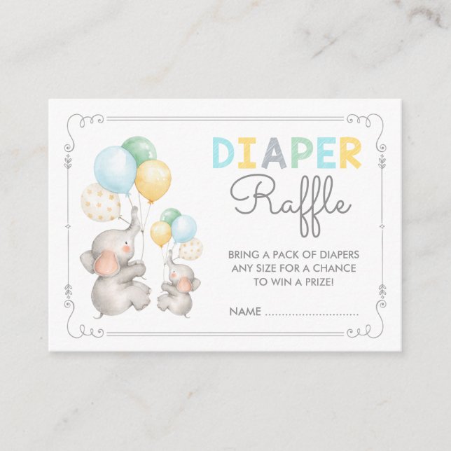 Pastel Elephant Diaper Raffle Jungle Safari Baby Tilläggskort (Framsida)