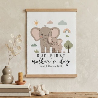 Pastel Elephant Mom Baby First Mothers Day Art Poster