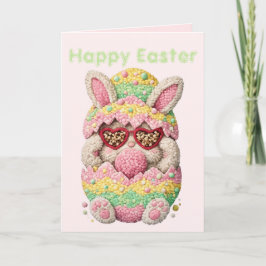 Pastel Embroidered Bunny Easter personalized Card Helgkort