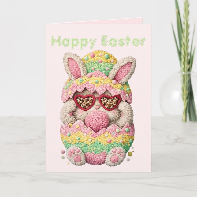 Pastel Embroidered Bunny Easter personalized Card Helgkort (Framsida)