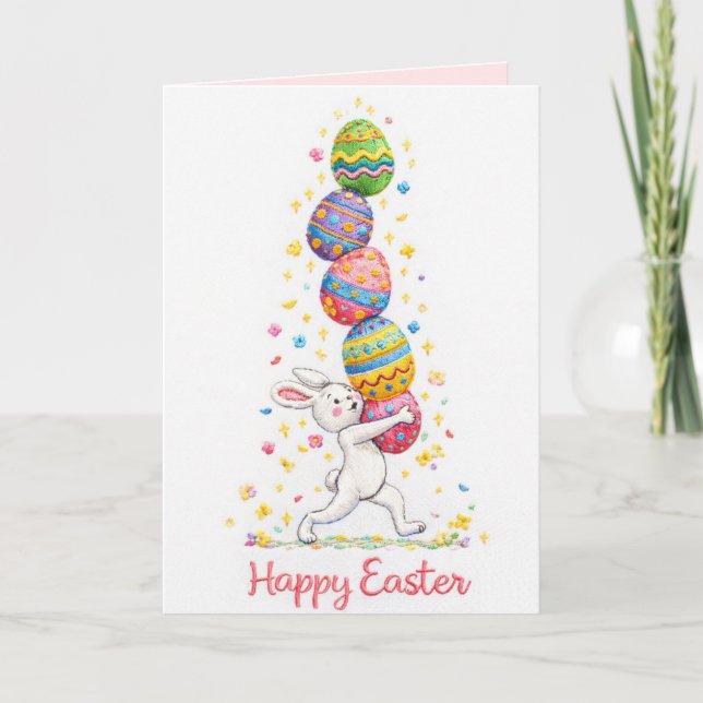Pastel Embroidered Bunny Easter personalized Card Helgkort (Framsida)