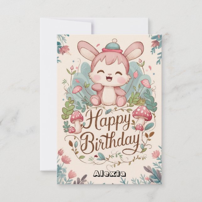 Pastel Enchanted Bunny Digital Birthday Kort (Framsida)