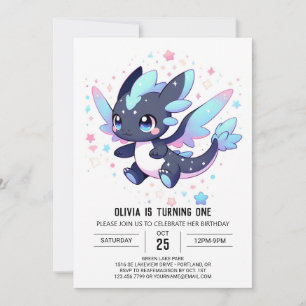 Pastel Enchanted Dragon 1:a födelsedagen Inbjudningar
