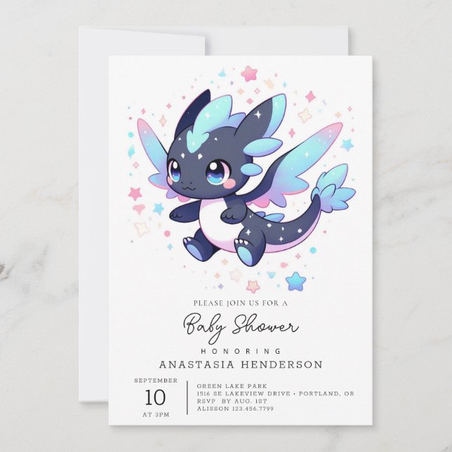 Pastel Enchanted Dragon Baby Shower Inbjudningar (Framsida)