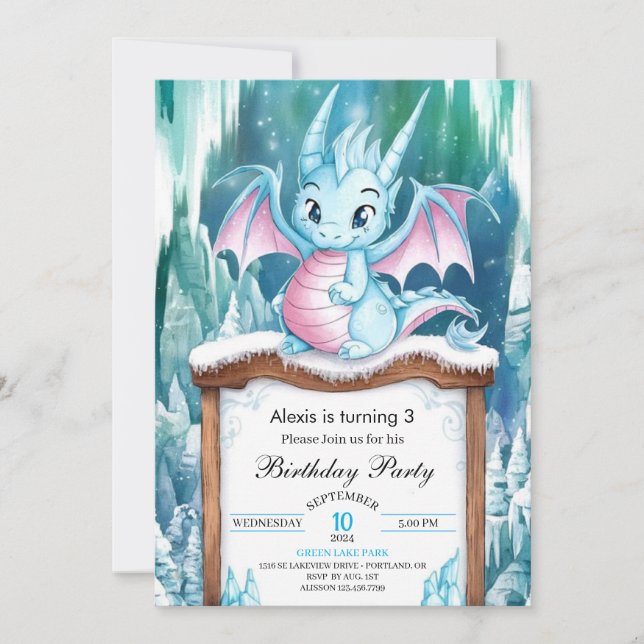 Pastel Enchanted Dragon Birthday Inbjudningar (Framsida)