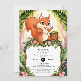 Pastel Enchanted Squirrel Birthday Inbjudningar