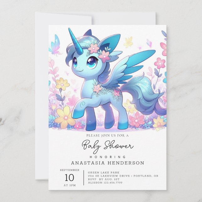 Pastel Enchanted Unicorn Baby Shower Inbjudningar (Framsida)