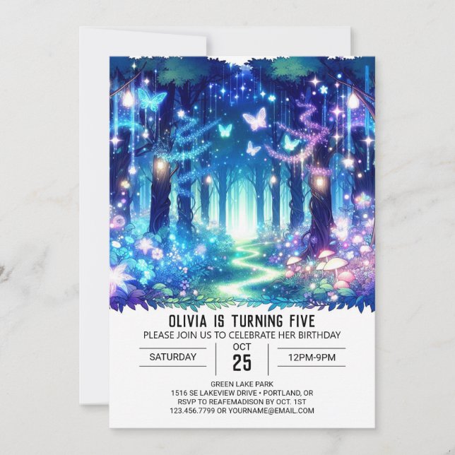 Pastel Enchanted Woodland Digital Birthday Inbjudningar (Framsida)