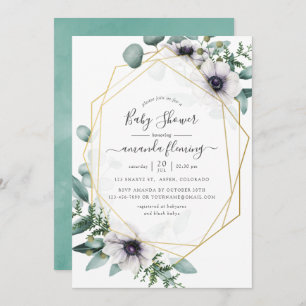 Pastel Eucalyptus Anemone Geometric Baby Shower Inbjudningar