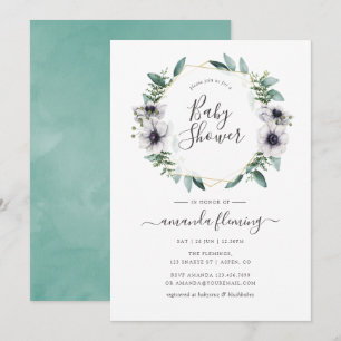 Pastel Eucalyptus Anemone Geometric Baby Shower Inbjudningar