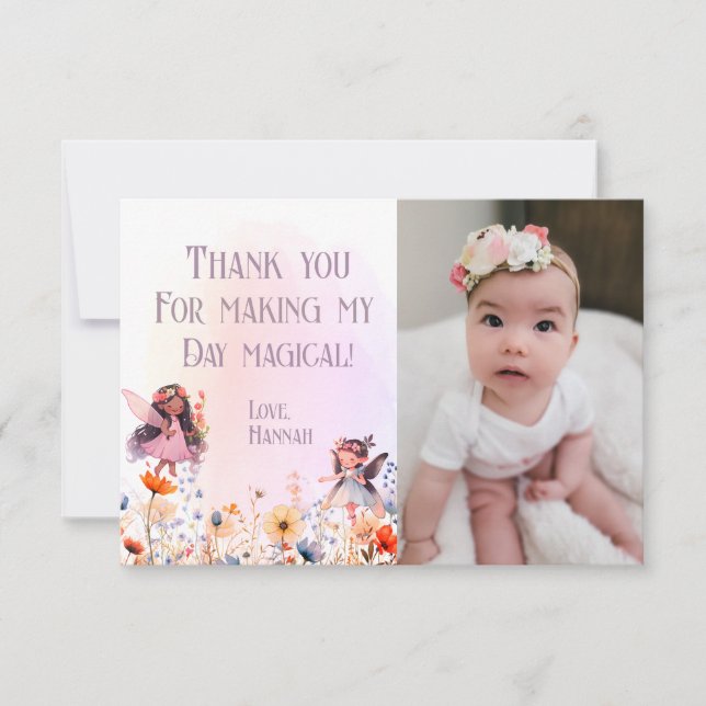 Pastel Fairy First Magic Birthday Photo Tack Kort (Framsida)