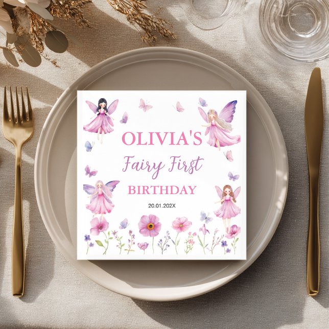 Pastel Fairy Floral Garden Butterfly Birthday Pappersservett (Skapare uppladdad)