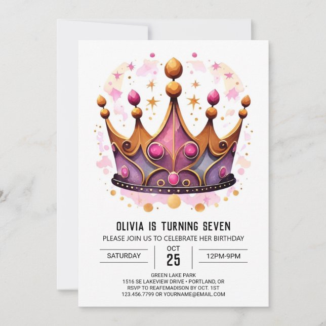 Pastel Fairytale Princess Krona Birthday Inbjudningar (Framsida)