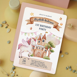 Pastel Fairytale Unicorn Castle Girl Birthday Inbjudningar