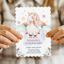 Pastel Fairytale Unicorn Girl Birthday Inbjudningar