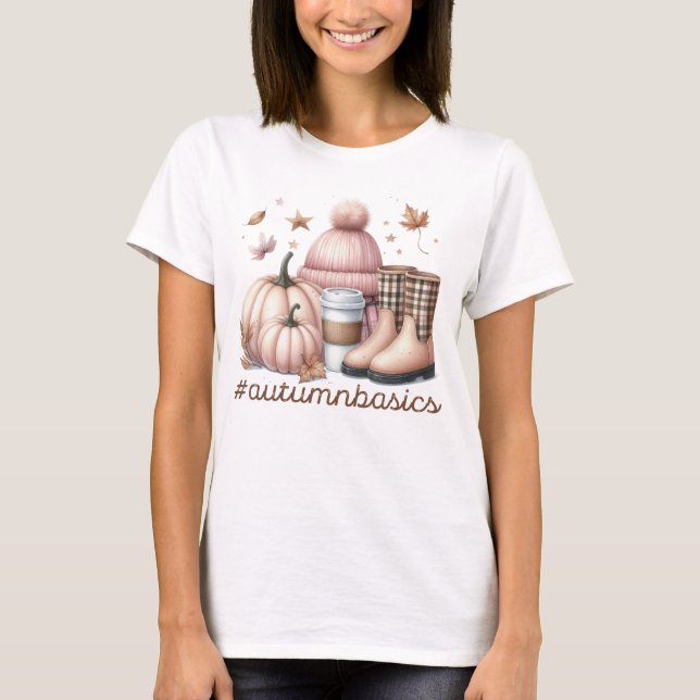 PASTEL FALL ROSA OCH BROWN AUTUMN THEMED-POSTER T SHIRT (Framsida)