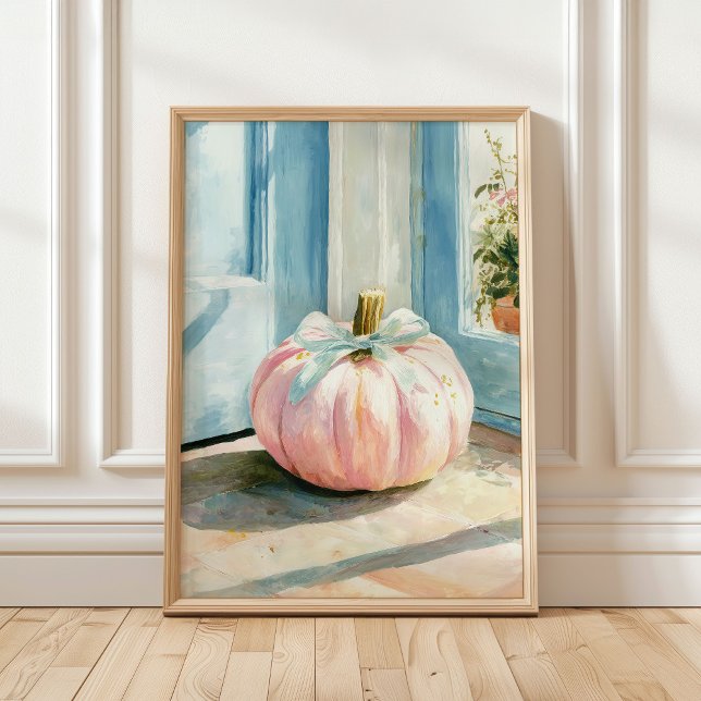 Pastel Fall Rosa Pumpkin med Bow Poster (Skapare uppladdad)