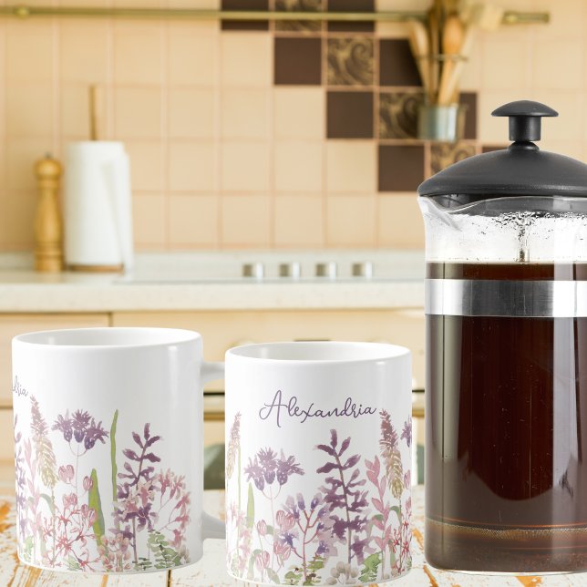 Pastel Fält av Wildblommor Monogram Kaffemugg (Skapare uppladdad)