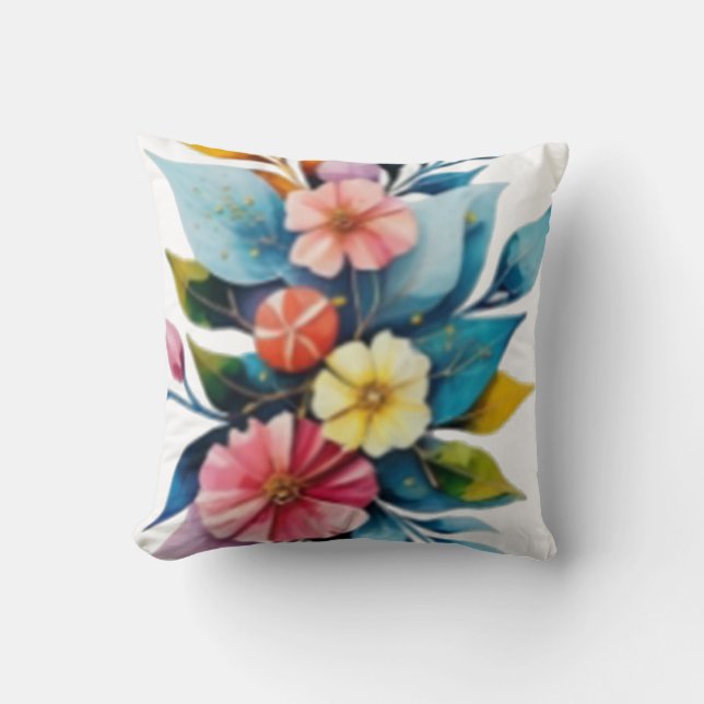 Pastel fantastisk vibrant blommigt kudde (Framsida)