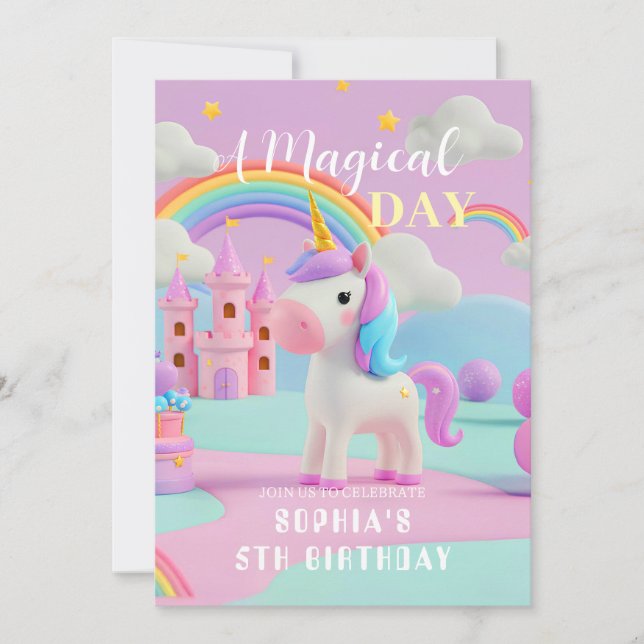 Pastel Fantasy Unicorn Birthday Inbjudningar (Framsida)