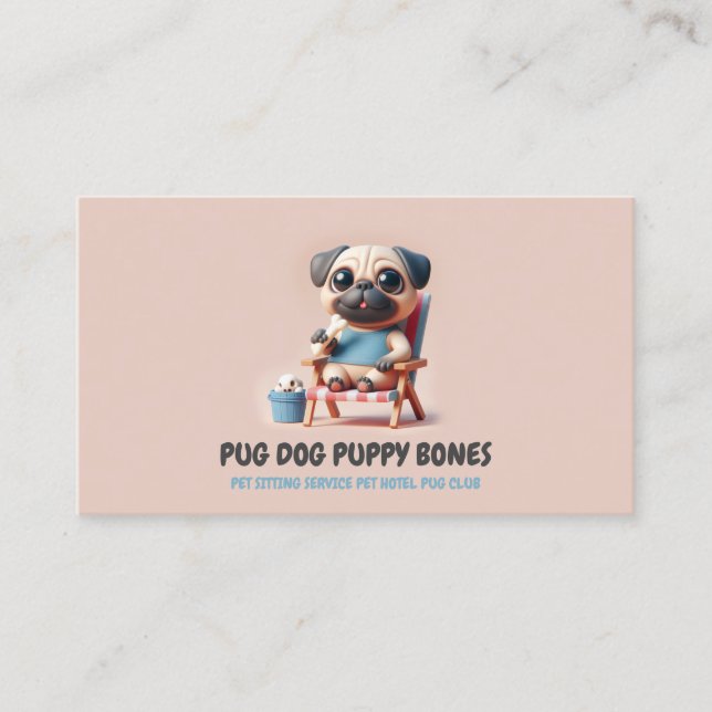 Pastel Färg 3D Pug Pet Sitter Hund Hotel Visitkort (Framsida)