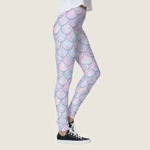 Pastel färg abstrakt, fiskskalor mönster leggings