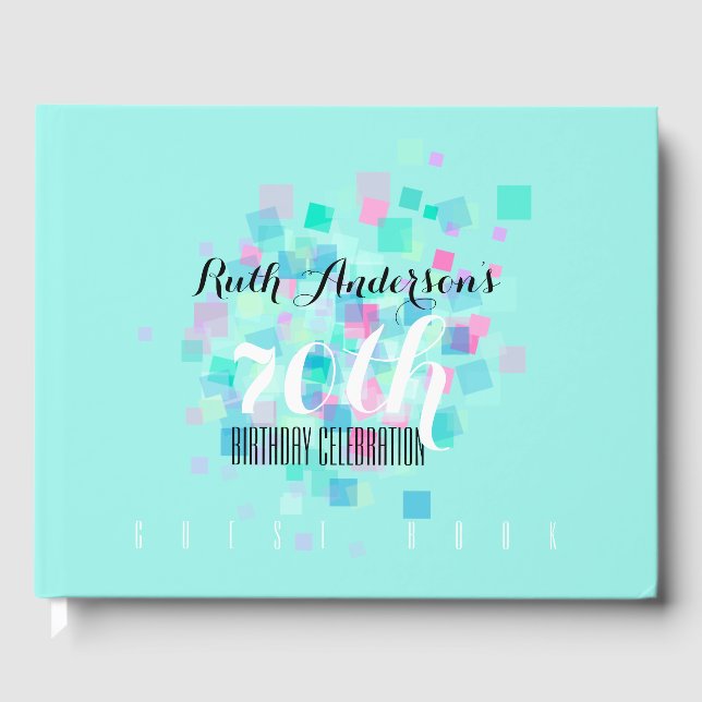 Pastel Färg Aqua 70:e Födelsedagsfesten Guest Bok (Framsida)