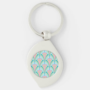 Pastel Färg Art Deco Mönster Swirl Silverfärgad Nyckelring