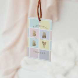 Pastel Färg Block Guld Baby Shower Presentetikett